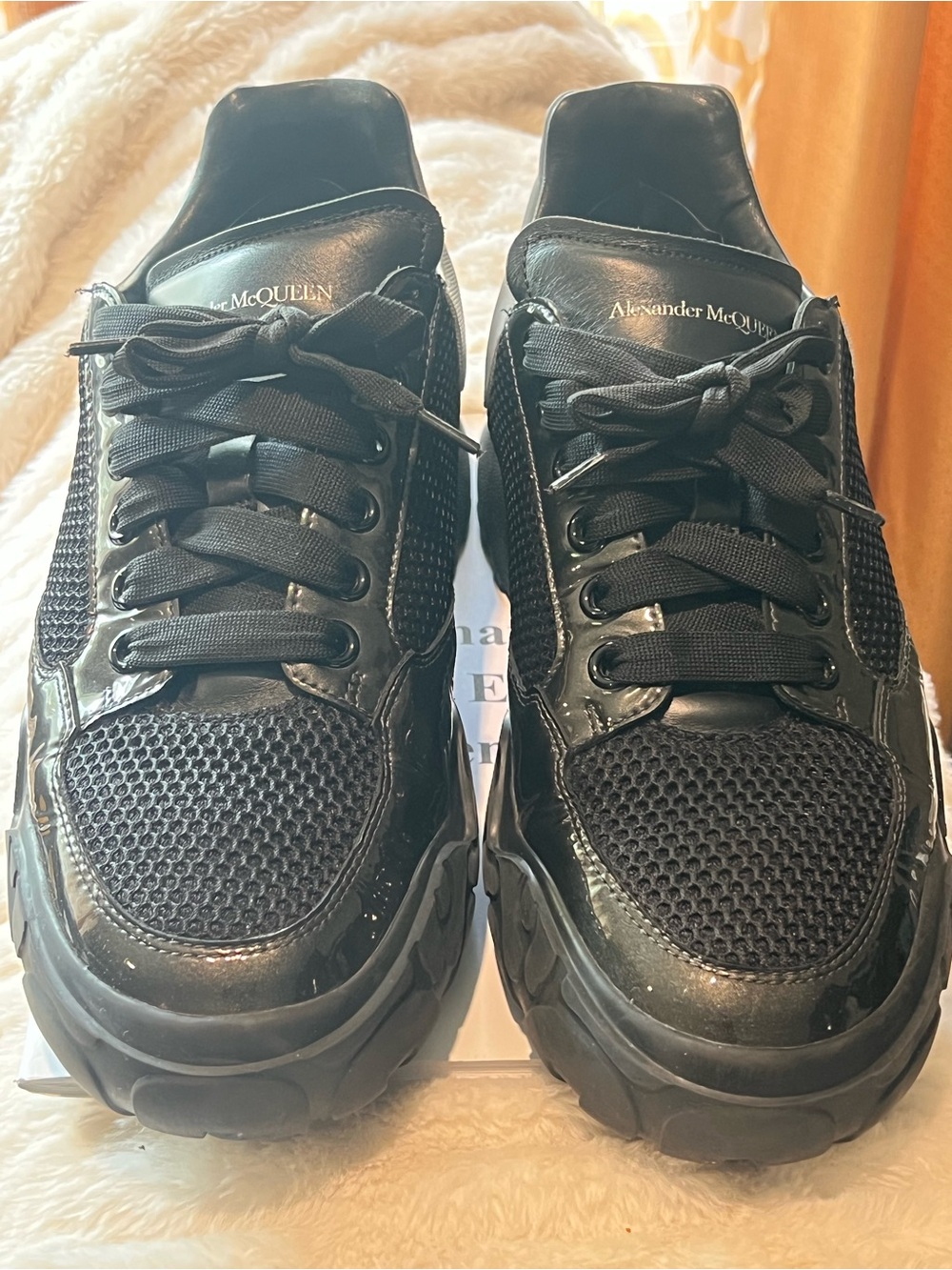 Alexander McQueen Black Mesh and Patent Leather Men’s Sneakers